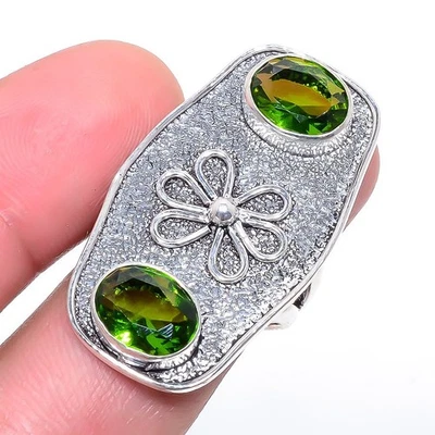Burmese Peridot Gemstone Silver Plated Jewelry Ring s.7.5 F2693 - Image 1 of 4