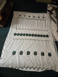 single 1 panel White White and green sequin flower embroidered windows curtain. - Picture 1 of 10