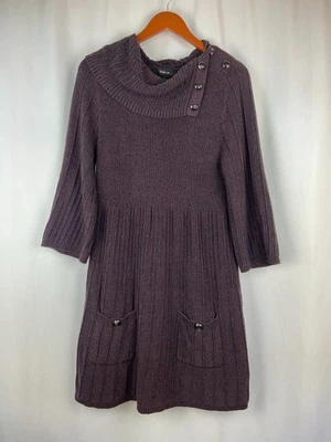 Vestido Suéter Style & Co Para Mujer L Tejido Midi Púrpura Negro Bolsillos Texturizado Cálido Foto 1 de 4