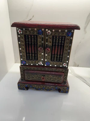 VINTAGE DECORATIVE SOLID WOOD THAI JEWELRY BOX  - Image 1 of 4