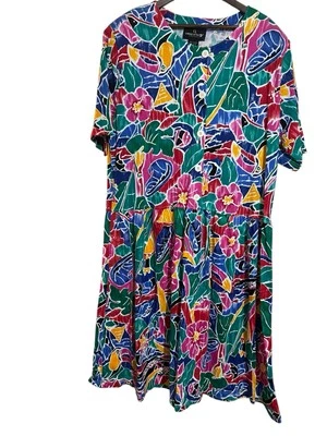 Nuevo Vestido Carole Little MIDI de Colección Años 90 Floral Brillante Mangas Cortas Talla 2X Foto 1 de 4