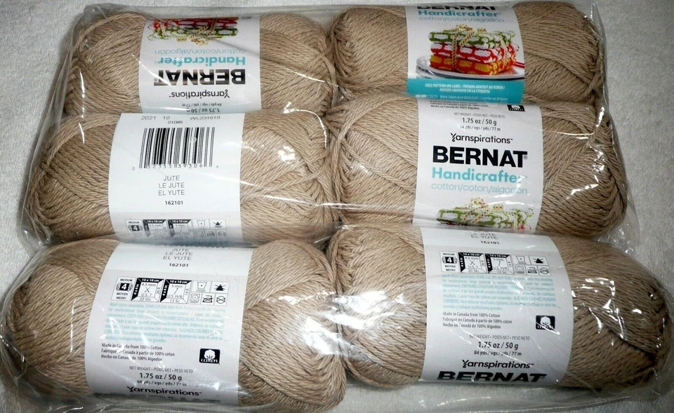 Bernat Cotton Handicrafter Yarn Lot of 6 Skeins #4 Medium JUTE - Image 1 of 1