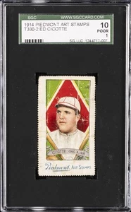 1914 PIEDMONT ART STAMPS #T330-2 ED CICOTTE SGC 1 - Picture 1 of 2