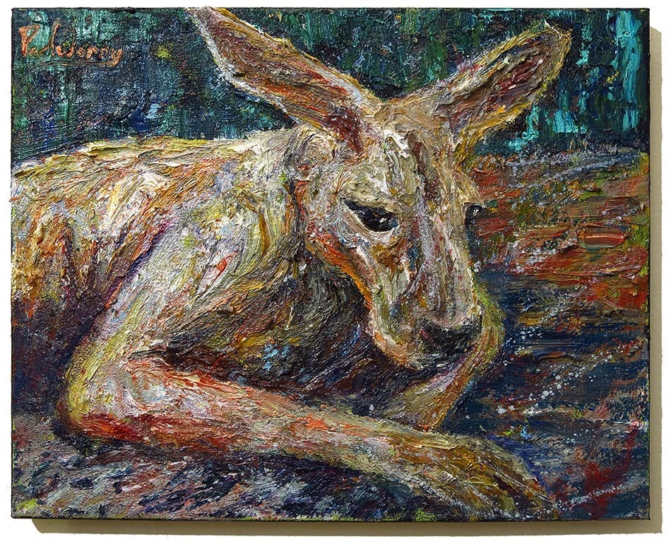 KANGAROO ORIGINAL OIL█PAINTING█VINTAGE█IMPRESSIONIST█ART SIGNED ABSTRACT ANIMAL - Image 1 of 4