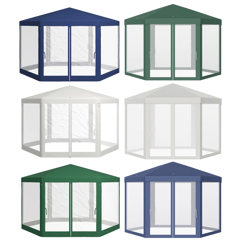 OUTSUNNY Hexagonal Patio Gazebo Outdoor Canopy Party Tent Activity Event w/ Mesh Net