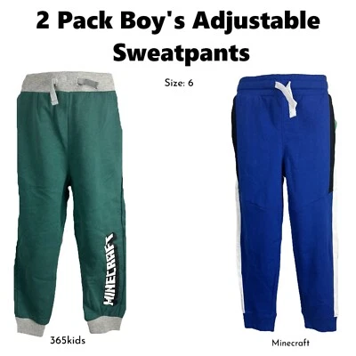 2 Pack Boy's Pull On Cotton/ Polyester Adjustable Comfort Sweatpants Size 6 - Image 1 of 4
