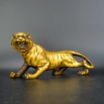 Chinese old collection handwork brass Ferocious Tiger statue - Image 1 of 4