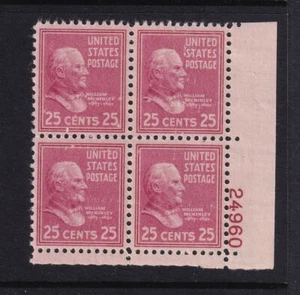 1938 PREXY William McKinley 25c Sc 829 MNH plate block OF 4 (CM - Picture 1 of 1