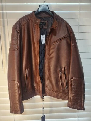 Chaqueta de Cuero PRONTO UOMO Para Hombre TALLA Grande Cremallera Completa Marrón Foto 1 de 4