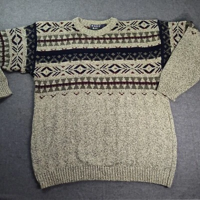 Vtg Fair Isle Sweater Mens Large Tall Knit Grandpa Cosby Trader Bay Made In USA - Image 1 of 4
