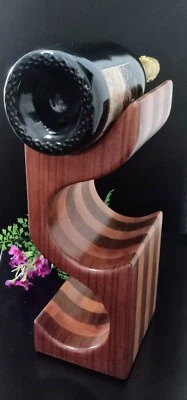 Fabulous SIGNED HANDCRAFTED Solid Black Walnut & Maple Wood Wine Rack Column~12" - Image 1 of 4