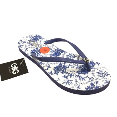 GBG Los Angeles Womens Darcy-22 Blue Floral Print Thong Flip Flops - Image 1 of 4