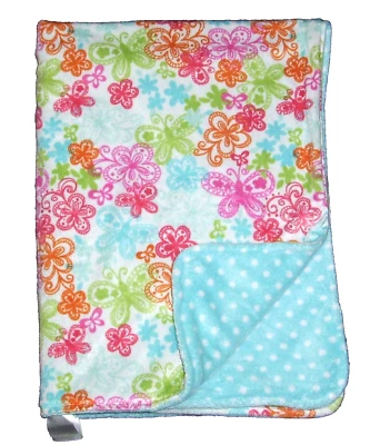 Manta Baby Starters Rosa Naranja Verde Mariposa Flor Aqua Lunares 30x40" Foto 1 de 2