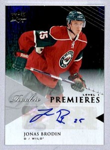 2013-14 UD Trilogy Premieres Jonas Brodin Rookie Auto /699 #143 Minnesota Wild