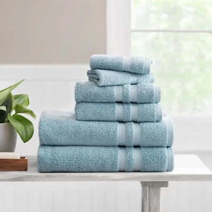 Mainstays Performance Solid Bath Towel 6-Piece Set, Blue - Picture 1 of 10