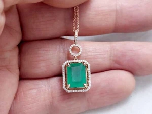 14k Rose Gold 3.50CT Natural Round Cut Diamond & Emerald Women's Christmas Gift - Picture 1 of 15