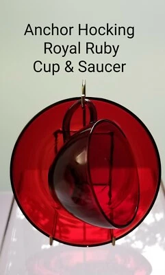 2 Anchor Hocking ROYAL RUBY RED  Cups & Saucers * Mint * Extras Available  - Image 1 of 3