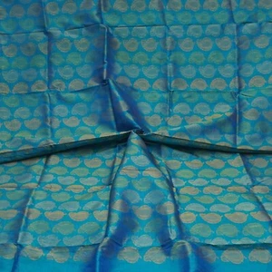 Vintage Blue 100% Pure Silk Paisley Woven Sari Remnant 5YD Craft Fabric Scrap - Picture 1 of 4
