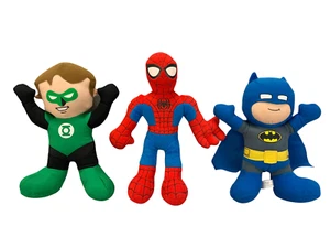 LOT OF 3, Soft Stuffed Superheroes, Spiderman, Batman, Green Lantern 9 & 10 inch - Picture 1 of 10