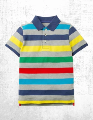 Ex Mini Boden Boy's Pique Polo Shirt in Grey Multi Rainbow Stripe - Image 1 of 4