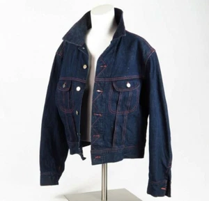 Vintage Antler Denim Jacket XL Blue Jean Bomber Coat Dark 70s Orange Stitch - Picture 1 of 7