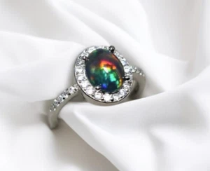 Natural Black Fire Opal Womens Gift Ring Silver 925 Womans Opal Minimalist Ring - Picture 1 of 3