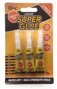 Bloc Super Glue Ultra Fast Liquid 3 x  3g Tubes Glue Adhesive Free Postage - Picture 1 of 1