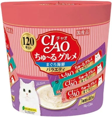 INABA CIAO Churu Gourmet Cat Treats 14g × 120 Sticks Seafood Tuna Veriety - Image 1 of 2