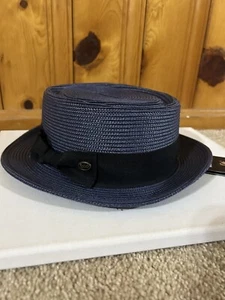 Epoch Men’s Fedora Straw Hat F2811 Navy Blue Black NWT S/M - Picture 1 of 3