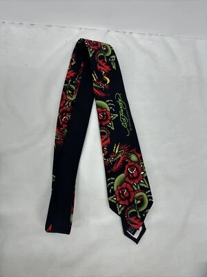 Corbata vintage ED HARDY de Christian Audigier 100 % seda dragón rosa para hombre 56” X 3” Foto 1 de 4