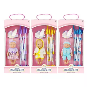 Doll Stroller Toy Baby Doll Pram Stroller Cosy Doll Up To 10 Yellow Blue Purple - Picture 1 of 15