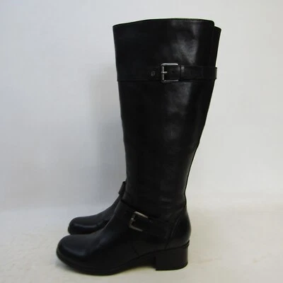 Botas de moda Bandolino para mujer talla 6,5 M de cuero negro con cremallera y hebilla hasta la rodilla Foto 1 de 4