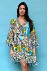 ANTICA SARTORIA TURQUISE GREEN LEMON V NECK DRESS NWT O/S - Picture 1 of 1