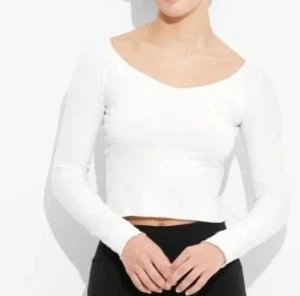 Wild Fable Shirt Damen weiß Langarm V-Ausschnitt Cropped T-Shirt Gr. Medium - Bild 1 von 1