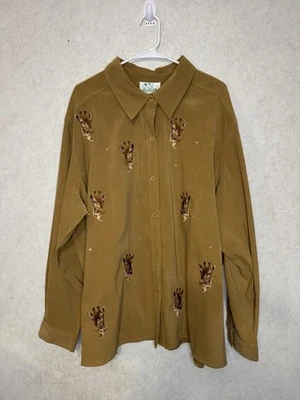 NWT QUACKER FACTORY Embroidered Giraffes Print Button Shirt Jacket Statement 3X - Image 1 of 4