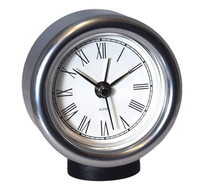 TELETIME:SILVER METAL CASE ELEGANT STYLE BEDSIDE DESK TOP ALARM CLOCK WHITE DIAL - Image 1 of 4