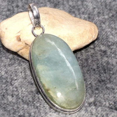 Aquamarine 925 Silver Plated Gemstone Pendant 2" Aesthetic Jewellery GW - Image 1 of 3