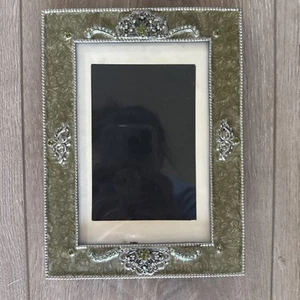 Photo Frame Picture Green Enamel 4x6 With Silver Accents Picture Frame - Picture 1 of 5