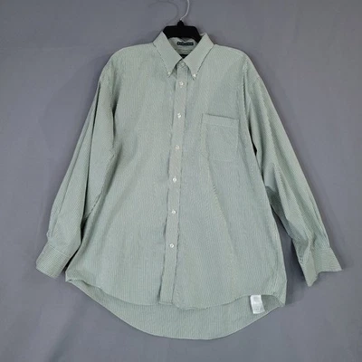Lands' End Men's Casual Button-Down Shirt Green Stripe 17.5-34 Cotton - Image 1 of 4