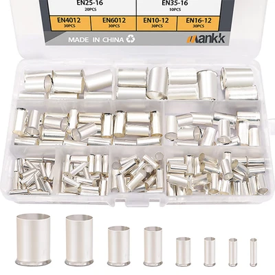 166pcs Wire Ferrules Kits Awg1/0 2/0 2 4 6 8 10 12 Silver Plated Copper Crimp - Image 1 of 4