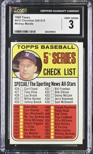 1969 Topps #412 MICKEY MANTLE Checklist CGC 3 VG - Picture 1 of 2