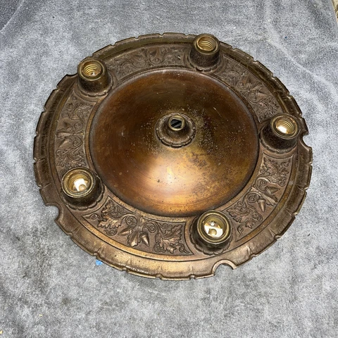 VINTAGE ORNATE ART NOUVEAU CAST METAL FLUSH MOUNT CEILING 5 BULB LIGHT FIXTURE Cover
