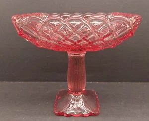 Vintage LE Smith rosa Rankgitter Fuß Glas Kompott Schale 6,5" Höhe 6" Breite neuwertig 1960er  - Bild 1 von 23