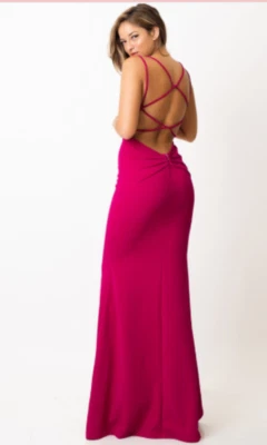 Symphony, Long Fitted Dress, V-Neck With Cross Open Back, Very-Berry Prom Dress. - Imagem 1 de 2