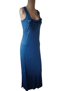 LA REDOUTE BLUE SEQUIN SUMMER SLEEVELESS MAXI DRESS SIZE UK 4/6 BRAND NEW £9.99 - Picture 1 of 3