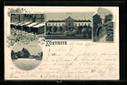 Lithographie Köstritz, Kurhaus, Sandbäder, Burgbrücke im Park 1900 