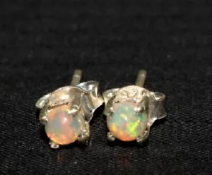 925 Sterlingsilber Echt Rund Äthiopischer Feueropal Ohrring Geburtstagsgeschenk - Bild 1 von 8