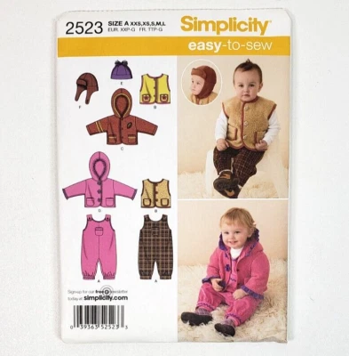 Simplicity 2523 Sewing Pattern Babies Overalls, Jacket or Vest & Hats Size XXS-L - Image 1 of 3