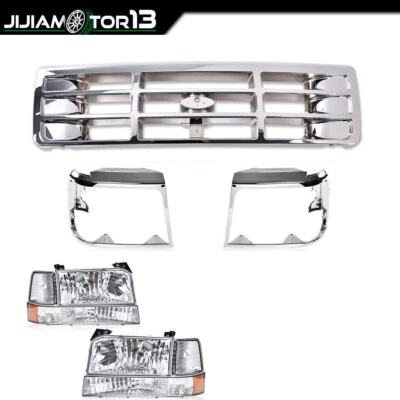 Fit For 1992-196 Ford F-150 / 1992-1997 F-250 Chrome Grille + Headlights Kit - Image 1 of 4