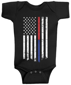 Body infantil Threadrock para bebé delgada línea azul bandera estadounidense de regalo - Imagen 1 de 2
